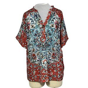 Camisa XL Red & Blue Paisley Print Womens Blouse